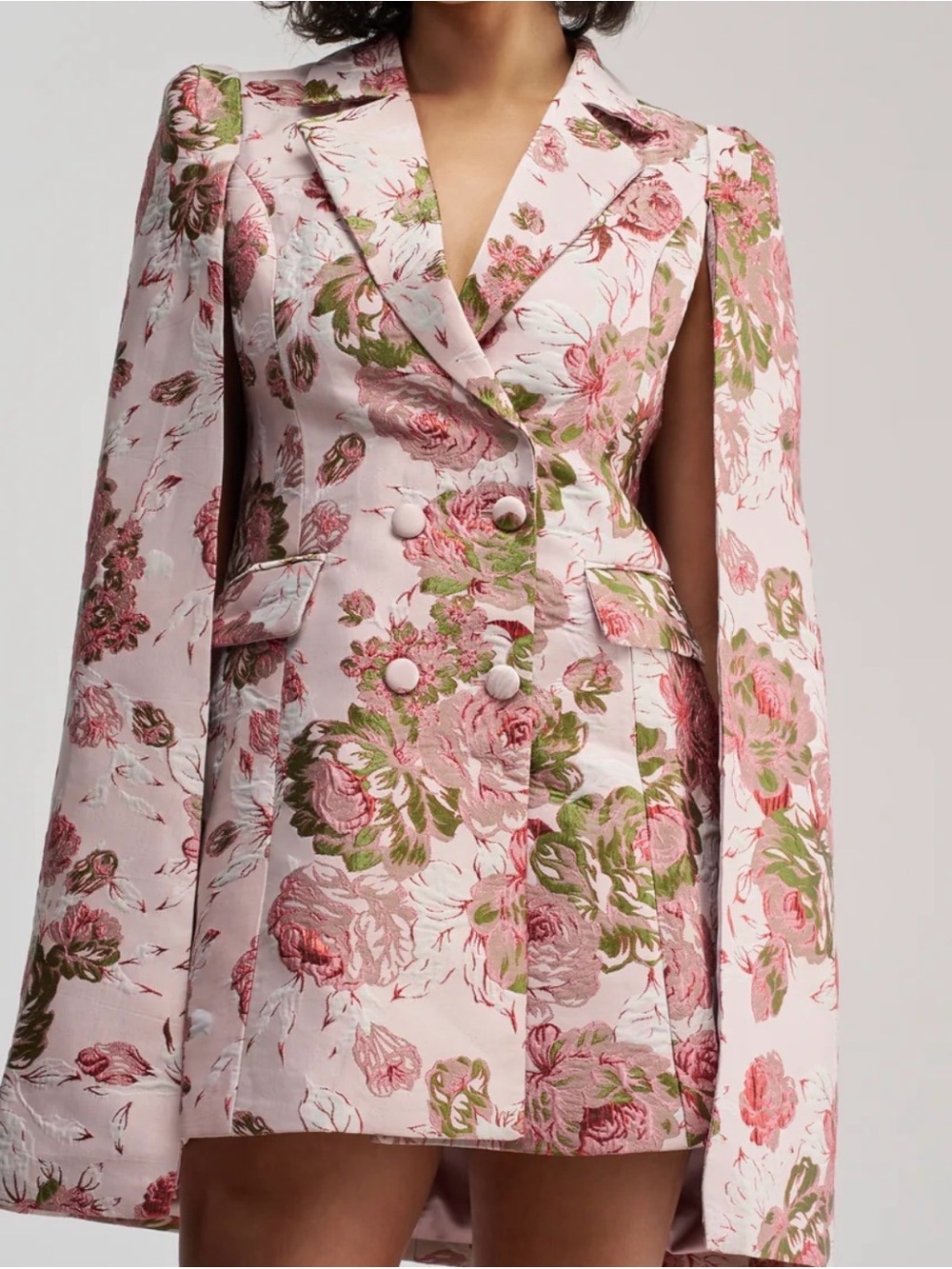 Floral-Print Pink Cape Blazer Dress